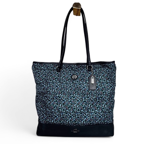 Coach F59435 Navy Floral Print Leather/Nylon Large Tote Shoulder Bag - Picture 1 of 12